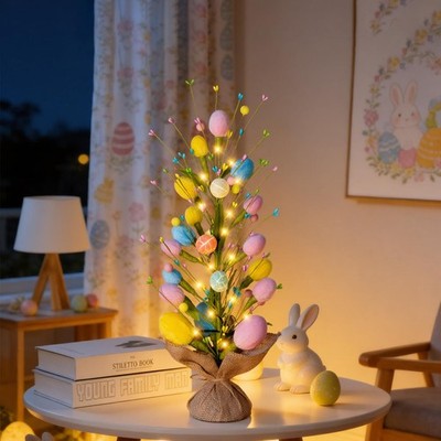 Easter Decorations Pre-Lit Easter Egg Tree with Timer Battery Operated,18inch...