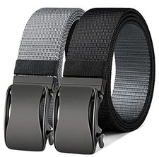 Mens Ratchet Belt Reversible,Web Nylon 30"-36"Waist Adjustable Black/Gray1877