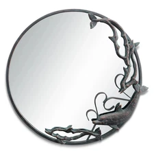Dolphin Trio Round Wall Mirror Cast Iron Coastal Nautical 22In ~ SPI Home 51171