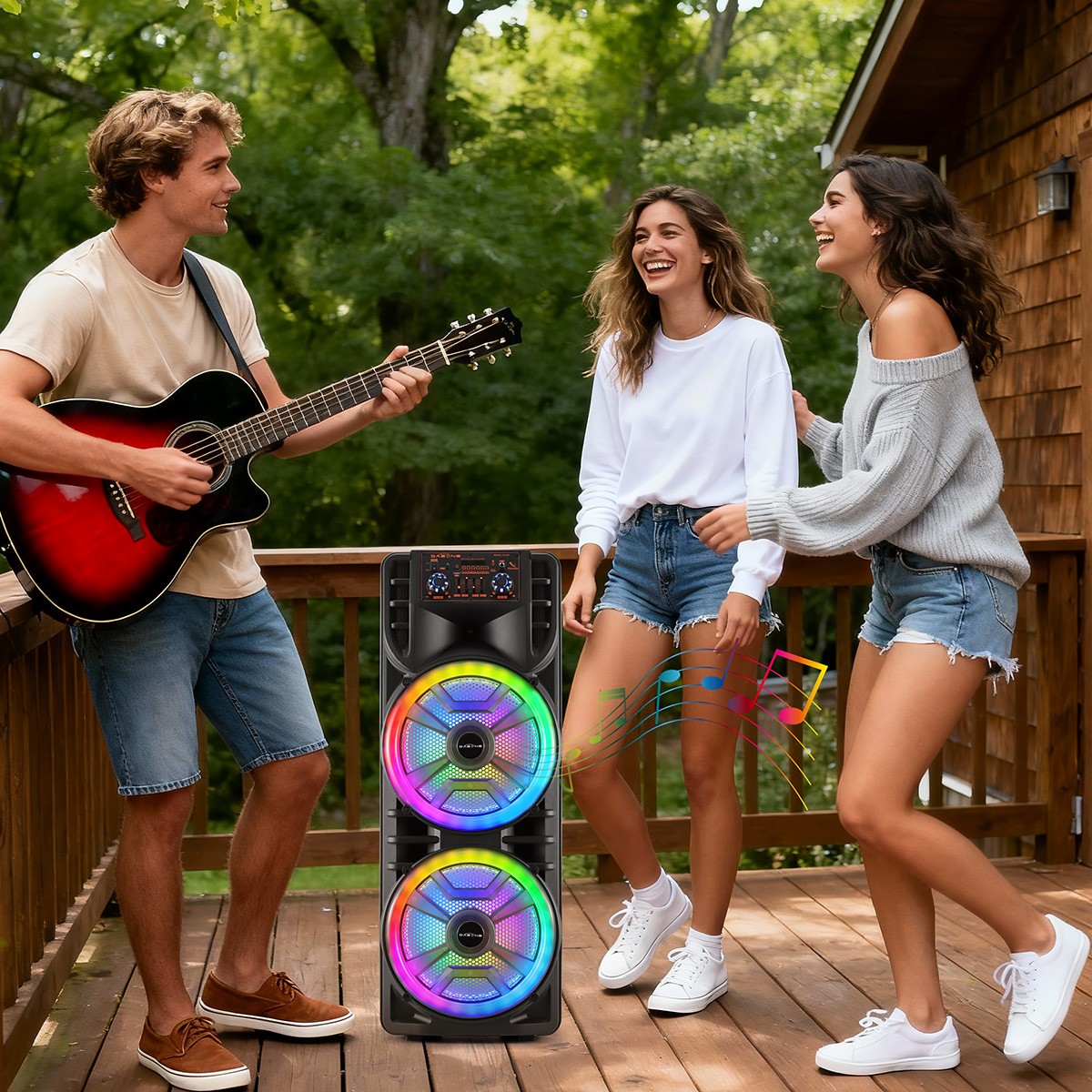 Portable Bluetooth Speaker Dual 12" Subwoofer Heavy Bass Karaoke Sound System US