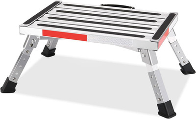Safety RV Steps, Adjustable Folding Platform with Anti-Slip Aluminum Stool