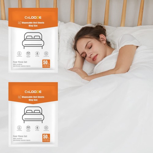 2 Pack Disposable Bed Sheets Fitted Sheet King Size, Disposable Travel Sheets...