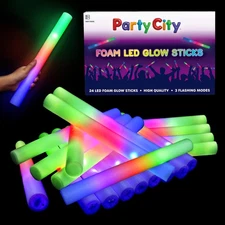 24pk LED Foam Glow Sticks 14”- Glow in the Dark Party Supplies Favors, Colorf...