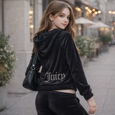 Juicy Couture Jacket Girls XL 16 Velour Hoodie Zip Up Rhinestone Juicy Kids Y2K