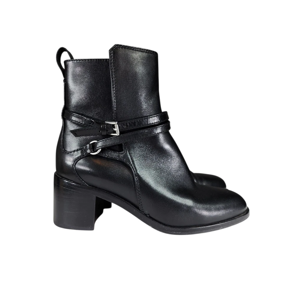 Rag & Bone Ankle Boot Bootie 37 Women Black Leather Hazel Buckled Moto Darkfairy - Image 2 of 4