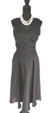 Maggy London Dress 8 Fit Flare Black Midi V Neck Evening Ruched Special Social M