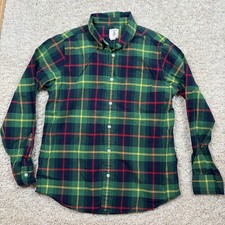 Lands End Kids Green Plaid Button Down Shirt Long Sleeve Cotton Size L 14-16