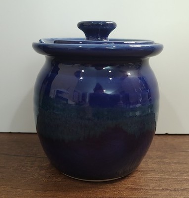 Studio Art Pottery Honey Jar Lid Blue Glaze Signed Bruning Pottery Seattle S14