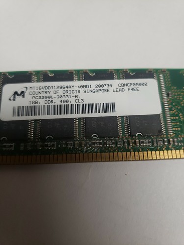 Micron crucial memory 1GB 184p PC3200 CL3 16c 64x8 DDR400 2Rx8 2.5V UDIMM - Picture 3 of 5