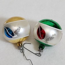 Vintage Hand Blown Glass Hand Painted Christmas Tree Ball Ornaments Glitter Leaf