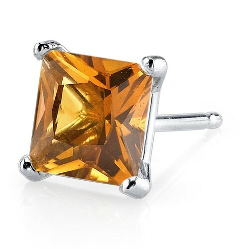 1.86 ct Princess Cut Orange Citrine Stud Earrings in 14K White Gold - Picture 2 of 4