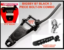 NEW IN BLACK Bigsby B7, Vibramate V7 & Roller Saddle Bridge 4 Gibson/Epi guitars