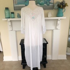 Vtg Alan R Nightgown Small Long White Pink Floral Detail Lace Lounge Grannycore