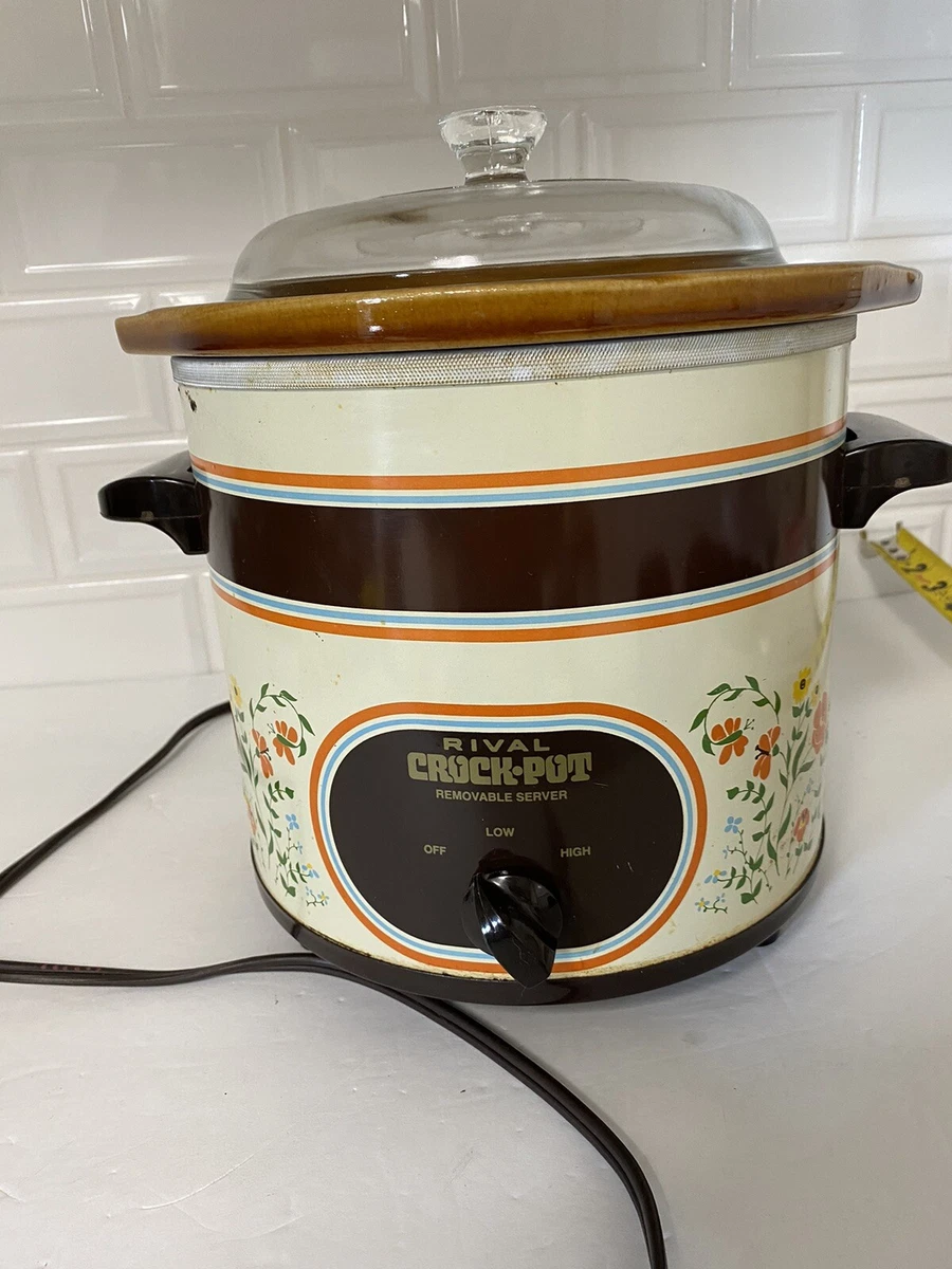 Vintage Rival Crock Pot 3150/2 Brown Cross Stitch Slow Cooker 3.5 Qt 