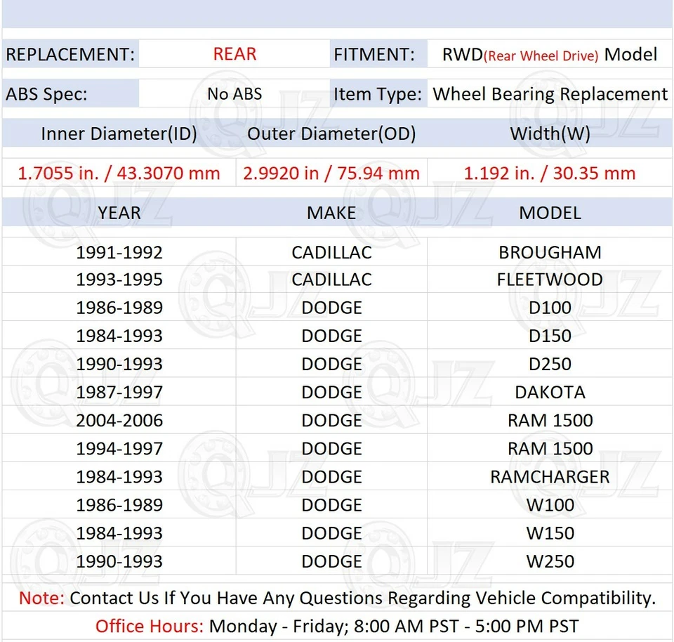 [TRASERO (cantidad 1)] Repuesto de cojinete de cubo de rueda para Dodge W100 1986-1989 modelo tracción trasera Foto 2 de 4