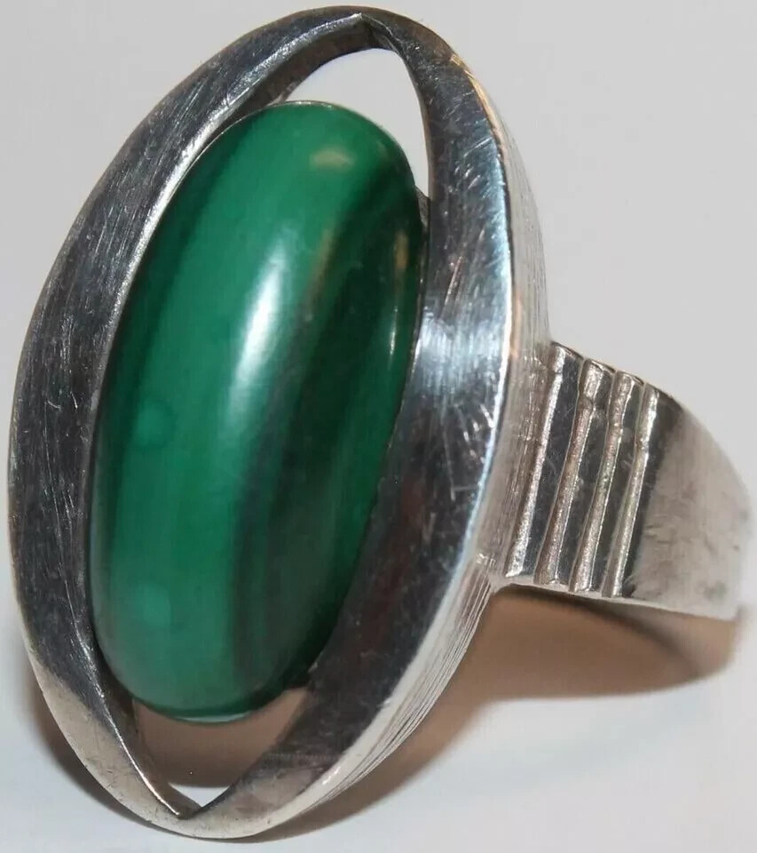 B0178 - Large Solid 925 Silver Ring with Malachit… - image 3