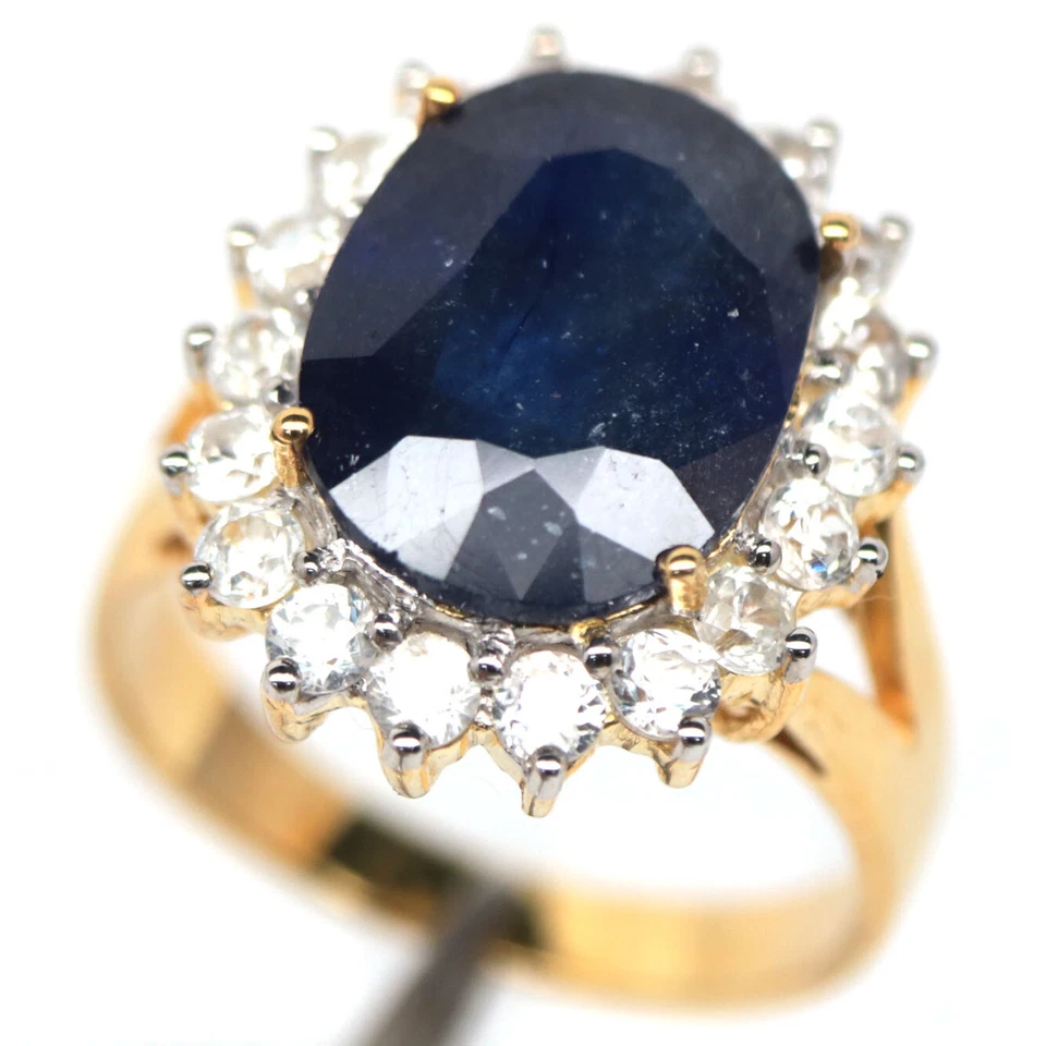 925 Sterlingsilber 10 x 14 mm Blauer Saphir & Weißer Zirkon Ring Größe 7,75 - Bild 2 von 4