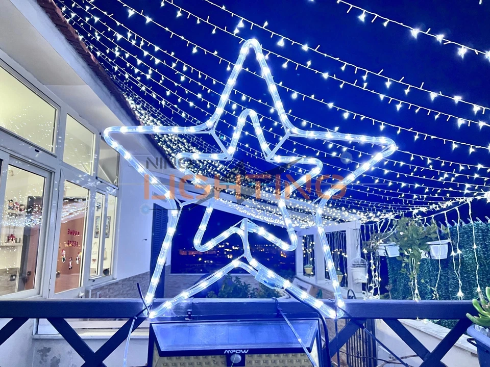 STELLA LUMINOSA DI NATALE 90 LED GRANDE 50X50CM DA ESTERNO LUCE BIANCA 8 GIOCHI - Image 2 of 4