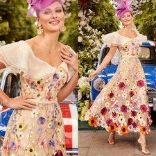 Elegant A-Line Mother Of The Bride Dresses Tulle 3D Floral Wedding Guest Gowns