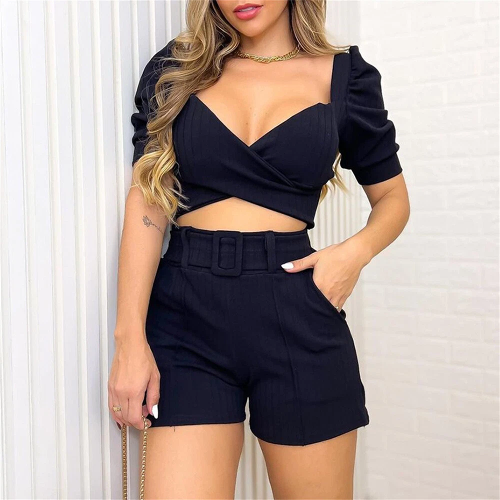 Women Summer Casual Short Sleeve Tops Blouses Shirts and Shorts Set