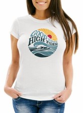 Ladies Wave Sun Sea Retro Print Good Vibes High Tides Fashion T-Shirt