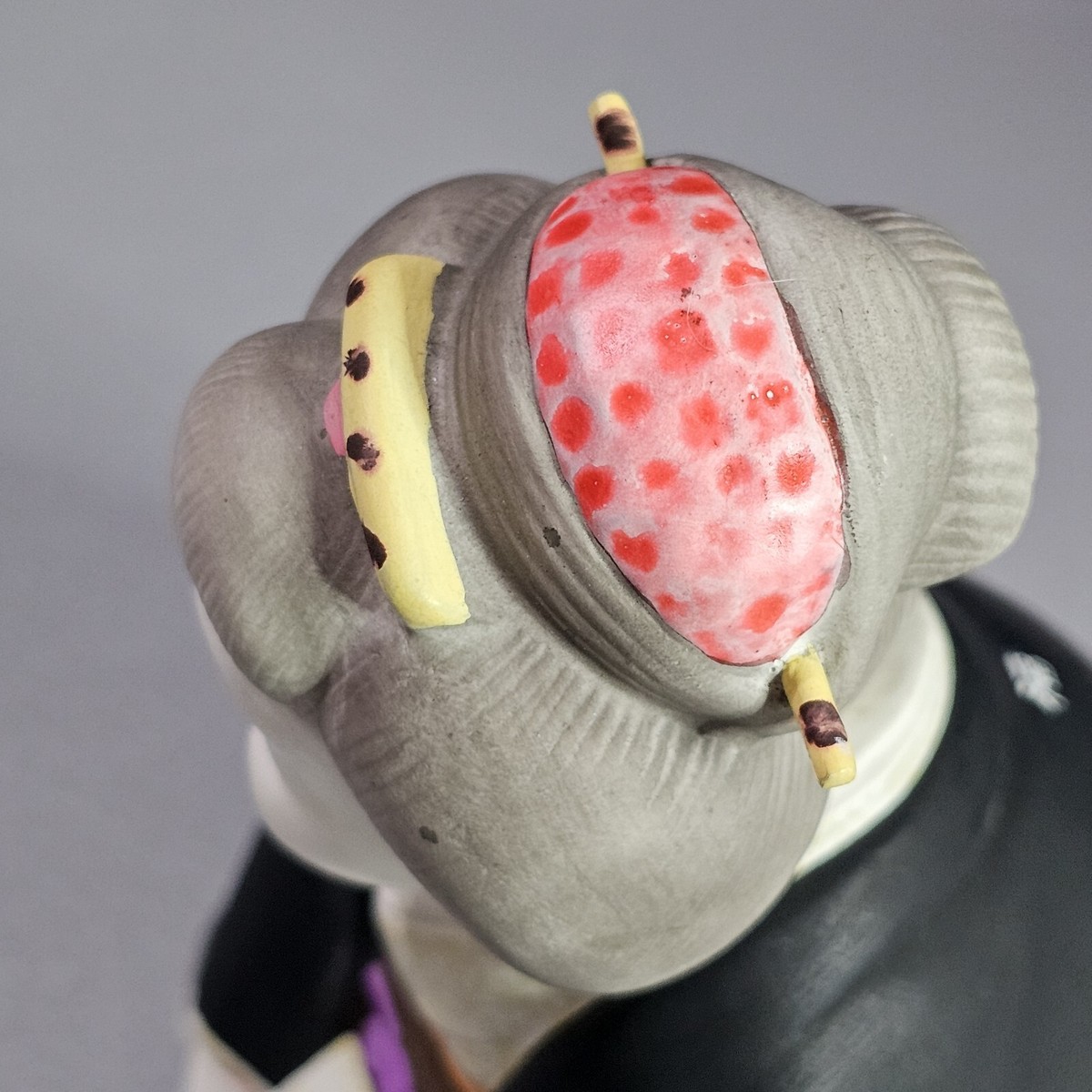 VTG Japanese Doll Otafuku Ofuku Clay Figure Kimono Cute 💜 Purple