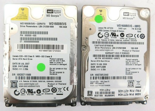 2x Western Digital WD1600BEVS | 2,5" | HDD | 160 GB | SATA I ►mit Rechnung