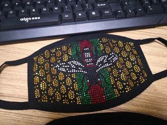 Fashion crystal bling diamond rhinestone bedazzle face mask cotton cover glitter - Image 2 of 2