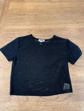 PINK Victoria’s Secret Pure Black LARGE Mesh Cropped Short Sleeve Tee Top VS