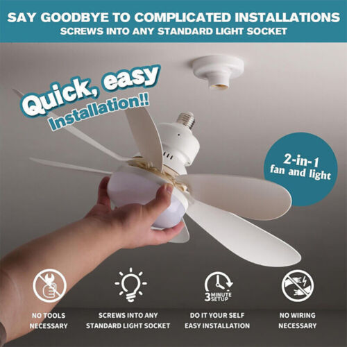 Socket Fan with Light Quiet Ceiling Fan Light 3 Color Dimmable E27 Ceiling Fan - Picture 4 of 27