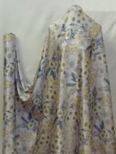 New 100 Charmeuse Silk Fabric Gold Blue Gray Flowers M71 Per Yard
