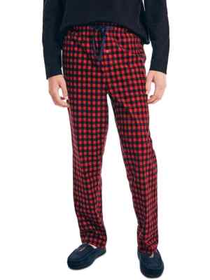 Nautica Mens Medium Fleece Gingham Plaid Pajama Pants Red[ XL]