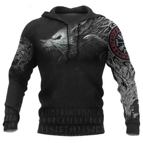 Herren Grafik Hoodie Wikinger Sweatshirt Oberteil Street Style Mode cool nordisches Design - Bild 25 von 36