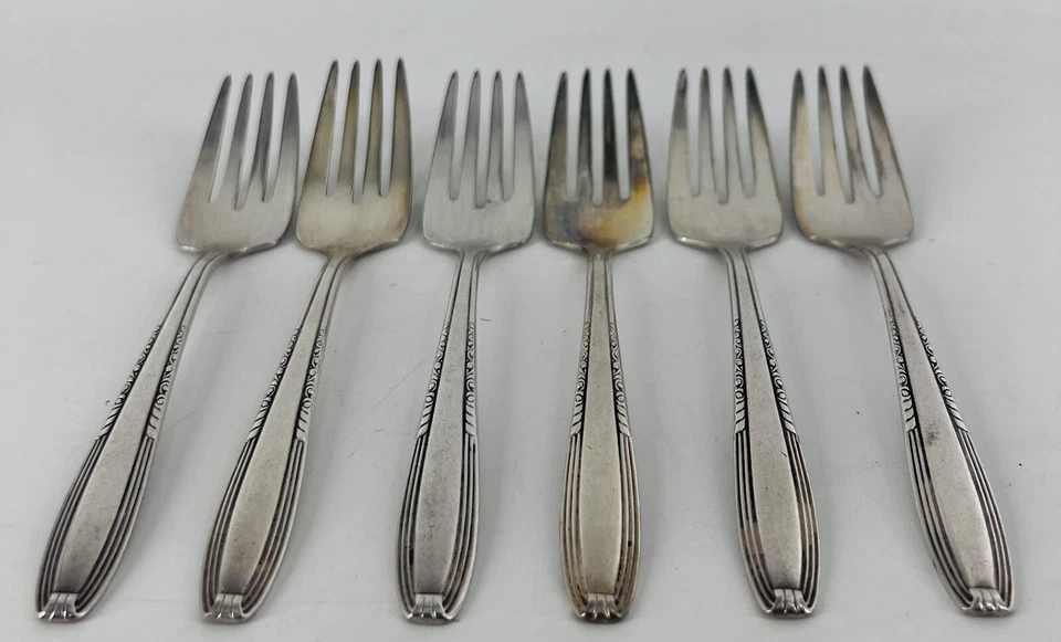 Tenedores de ensalada 6 Wallace Wallace Harmony House AA+ SERENATA plateado 1944 Foto 2 de 4
