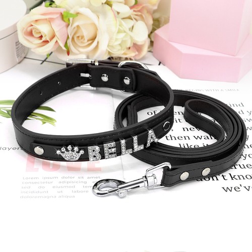 Personalised Pet Dog Collar & Leash with Bling Diamante Name Letters Charms XS-L - Picture 15 of 21
