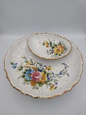 Italian Chip and Dip Plate Attached Bowl Hand Painted Serveware Partyware Table