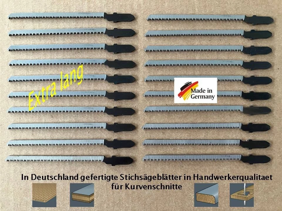 SONDERPOSTEN 20 Stichsägeblätter extra lang T-Schaft für saubere Kurvenschnitte Kurvenschnitt