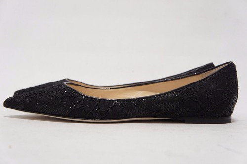 JIMMY CHOO ALINA SCARPE BASSE IN PIZZO NERO PUNTA 37/6,5 $595 - Foto 7 di 12