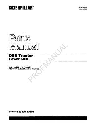 Caterpillar Cat D5B Tractor Power Shift Parts Catalog Manual HEBP1176