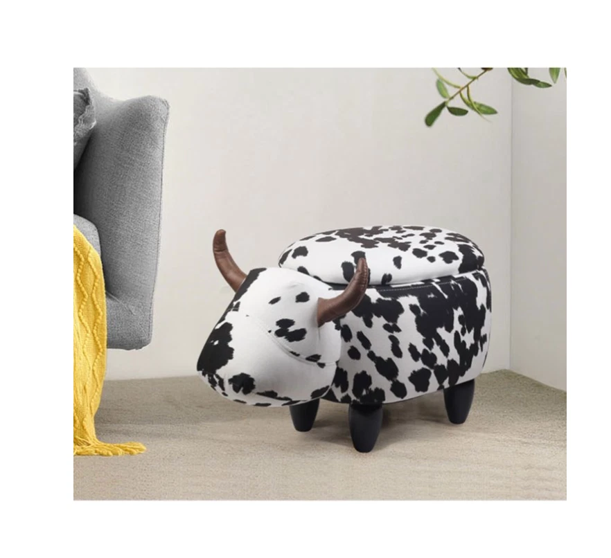 Animal Storage Stool for kids Ottoman Cow Style Footstool Cartoon Chair - Image 3 of 4