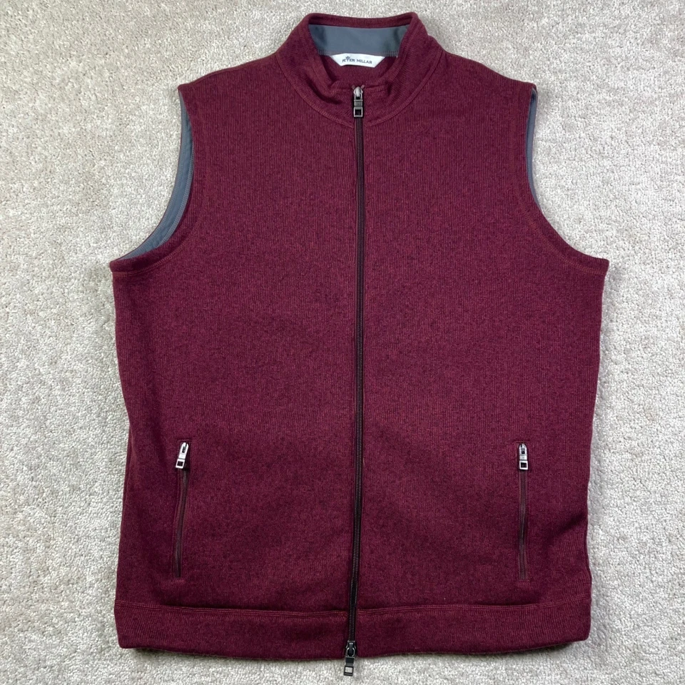 Chaleco polar Peter Millar para hombre L cremallera completa borgoña brezo rendimiento de golf Foto 2 de 4