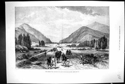 Alt 1879 Afghan Kriegseingang Cabul Killa-Kazee Kamel Pferde Berge viktorianisch