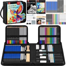 106 PCS Art Supplies Sketching Kit, Pro Drawing Pencils with 3-Color Sketchbook,