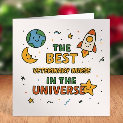 BESTE TIERKRANKENSCHWESTER IM UNIVERSUM - Helle Karte mit Sternen & Planeten