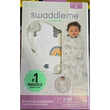 SwaddleMe by Ingenuity Arms Free Swaddle 3-6M Elephant Rainbow Baby Sleep Sack