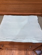 Fine Quality Antique LINEN Tablecloth 100X 100 Aqua Hemstitched