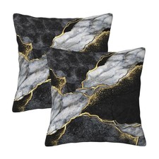Marble Black and Gold Throw Pillow Covers 18x18 in Set of 2, Decor Black Grey...