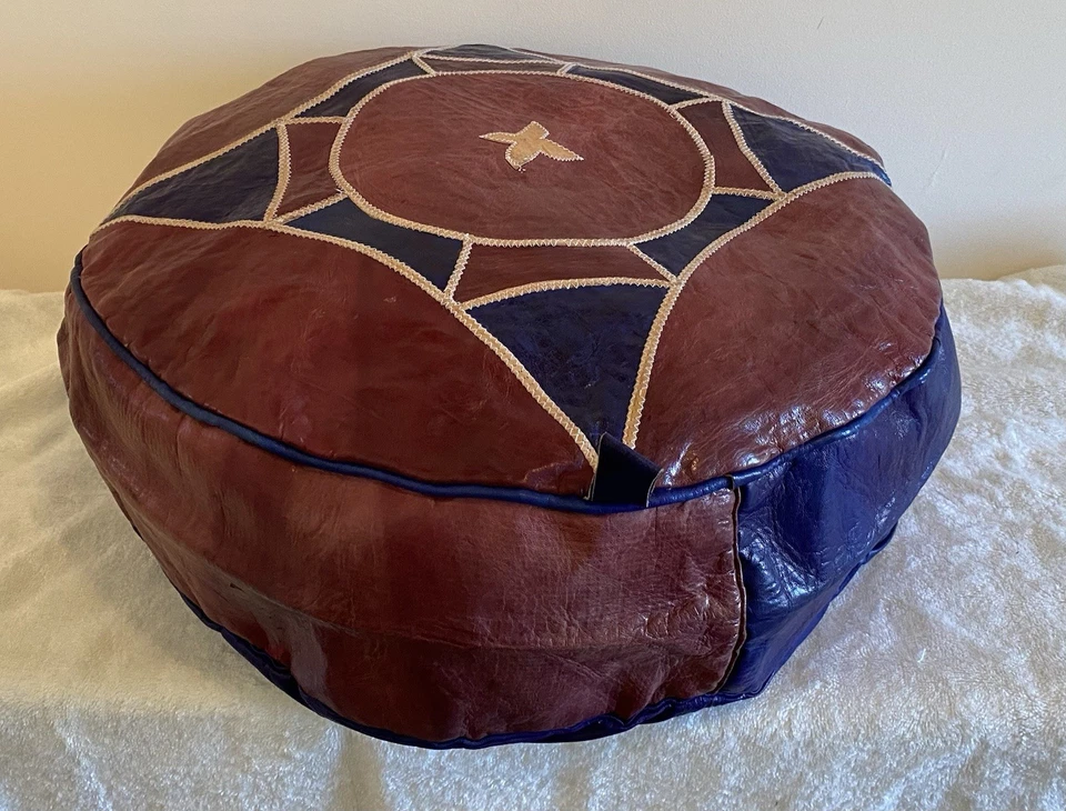Set Of three Leather Pouf/Pillow Cover Unstuffed From Northern Ghana - Image 4 of 4