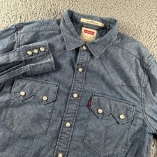 Levi's Men's Western Button Down Shirt Slim Fit Blue Small Sawtooth Pearl Snap