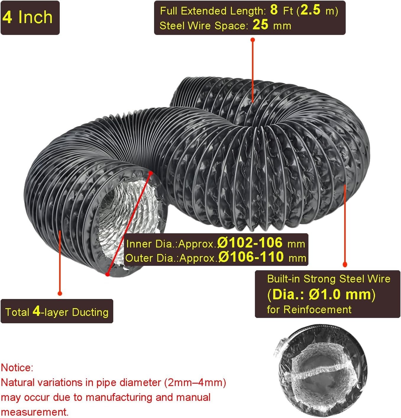 Tuyau d'aération flexible 102mm en PVC étanche anti-déchirure - 4